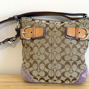 Vintage Coach Monogram Canvas and Suede Shoulder Bag